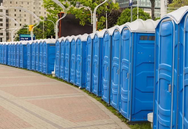 Seasonal porta potty units set up at a Washington, Pennsylvania venue